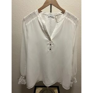 Calvin Klein Womens White Button Front Blouse Long Sleeve Top size large